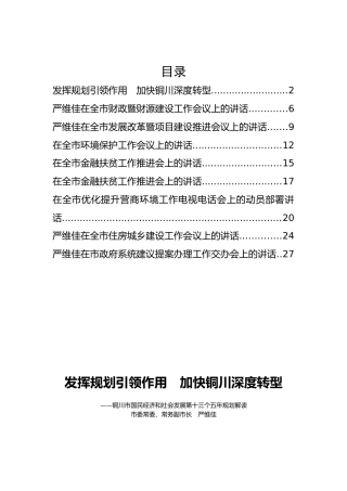 铜川市委常委、常务副市长严维佳公开讲话汇编