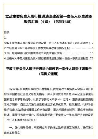 党政主要负责人履行推进法治建设第一责任人职责述职报告汇编（4篇）（含审计局）