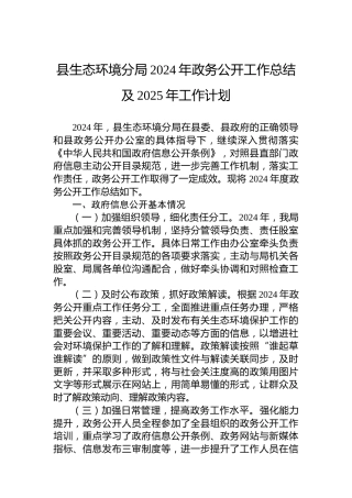 县生态环境分局2024年政务公开工作总结及2025年工作计划