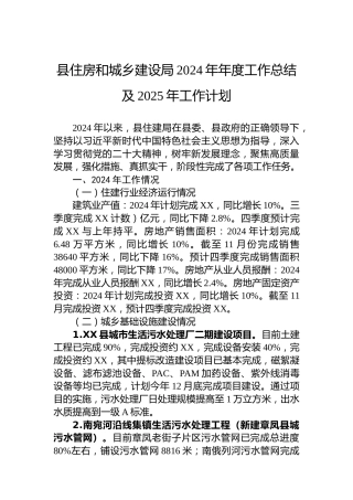 县住房和城乡建设局2024年年度工作总结及2025年工作计划