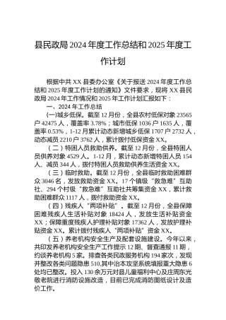 县民政局2024年度工作总结和2025年度工作计划