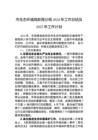 市生态环境局新晃分局2024年工作总结及2025年工作计划