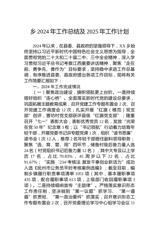 乡2024年工作总结及2025年工作计划