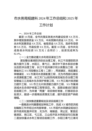市水务局规建科2024年工作总结和2025年工作计划