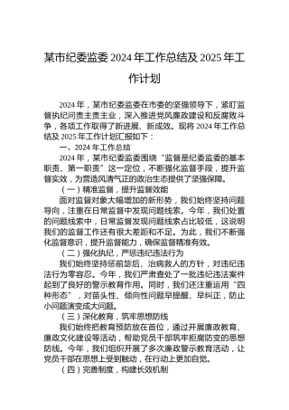 某市纪委监委2024年工作总结及2025年工作计划