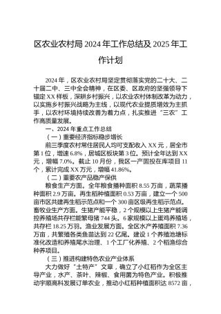 区农业农村局2024年工作总结及2025年工作计划