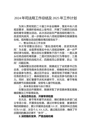 2024年司法局工作总结及2025年工作计划