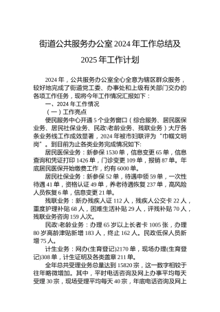 街道公共服务办公室2024年工作总结及2025年工作计划