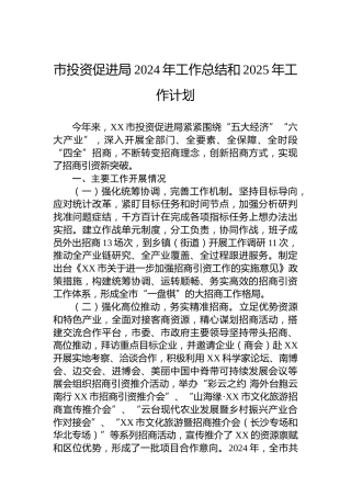 市投资促进局2024年工作总结和2025年工作计划