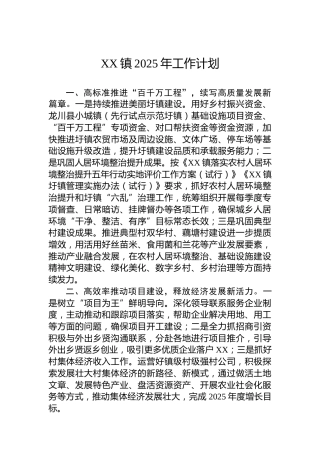 XX镇2025年工作计划（2)