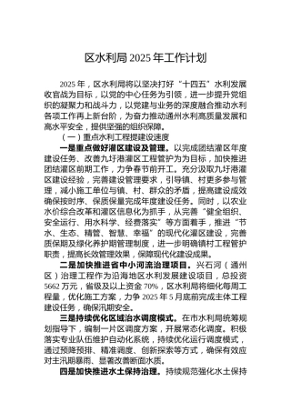 区水利局2025年工作计划