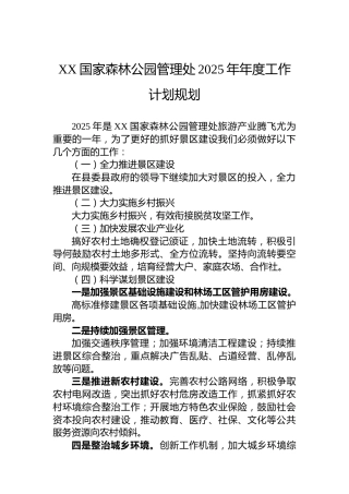 XX国家森林公园管理处2025年年度工作计划规划