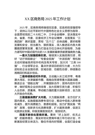 XX区商务局2025年工作计划