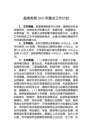 县商务局2025年重点工作计划