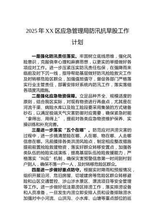 2025年XX区应急管理局防汛抗旱股工作计划
