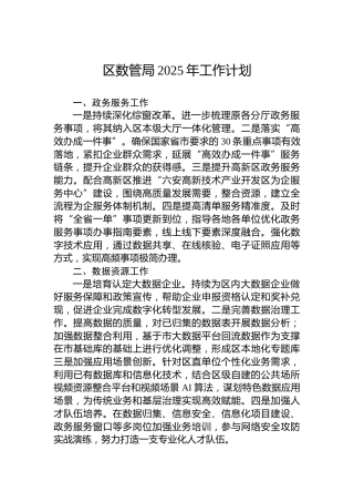 区数管局2025年工作计划