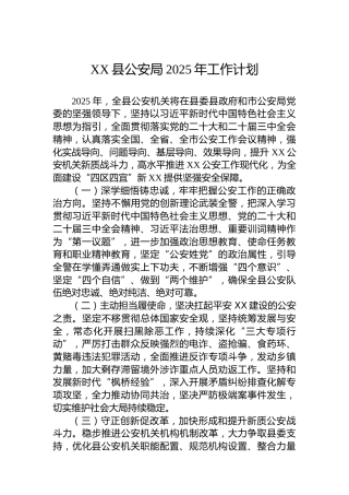 XX县公安局2025年工作计划