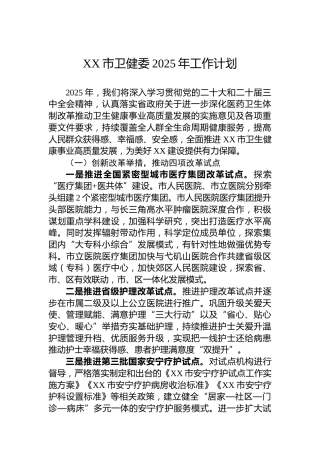 XX市卫健委2025年工作计划