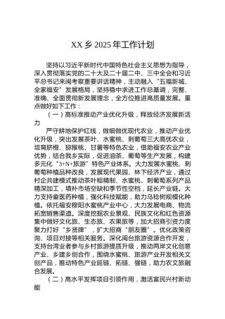XX乡2025年工作计划