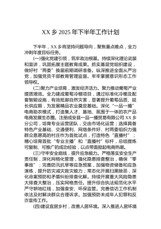 XX乡2025年下半年工作计划