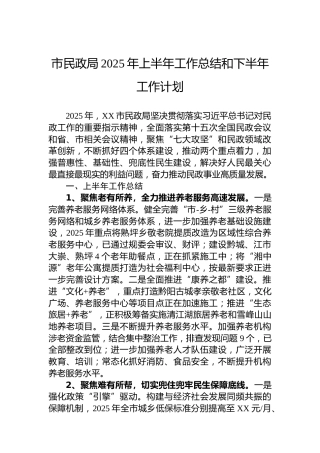 市民政局2025年上半年工作总结和下半年工作计划