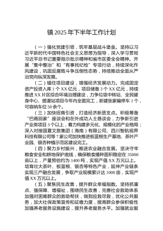 镇2025年下半年工作计划