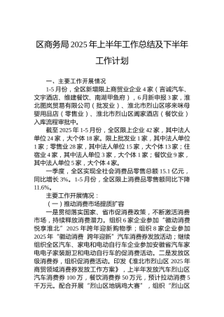 区商务局2025年上半年工作总结及下半年工作计划