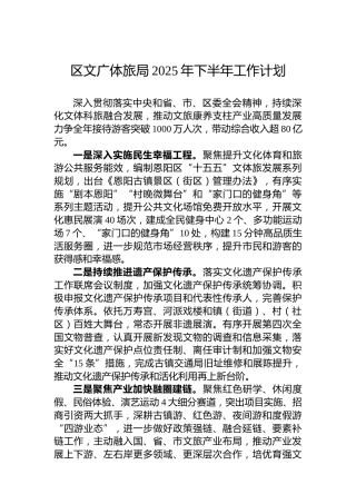 区文广体旅局2025年下半年工作计划