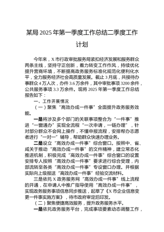 某局2025年第一季度工作总结二季度工作计划