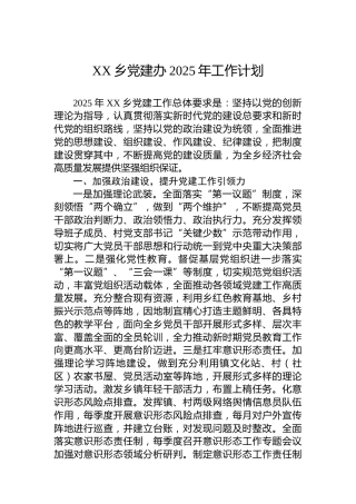 XX乡党建办2025年工作计划