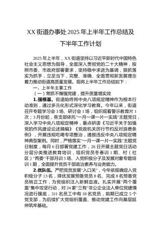 XX街道办事处2025年上半年工作总结及下半年工作计划