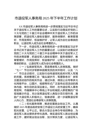 市退役军人事务局2025年下半年工作计划