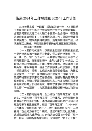 街道2024年工作总结和2025年工作计划（2）