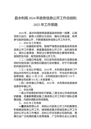 县水利局2024年政务信息公开工作总结和2025年工作思路