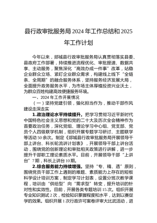 县行政审批服务局2024年工作总结和2025年工作计划