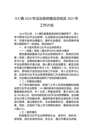 XX镇2024年法治政府建设总结及2025年工作计划