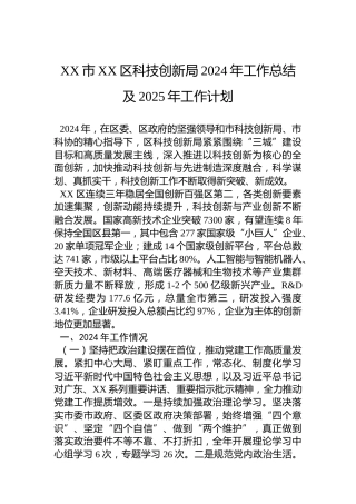 XX市XX区科技创新局2024年工作总结及2025年工作计划