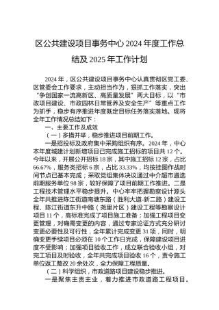 区公共建设项目事务中心2024年度工作总结及2025年工作计划