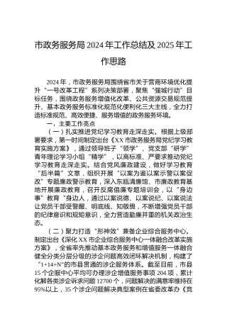 市政务服务局2024年工作总结及2025年工作思路
