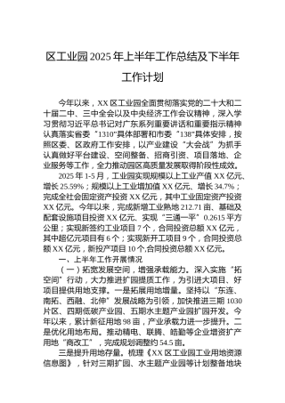 区工业园2025年上半年工作总结及下半年工作计划