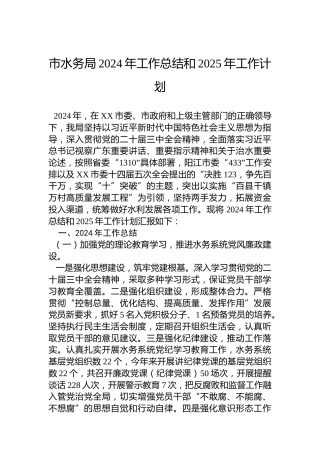 市水务局2024年工作总结和2025年工作计划