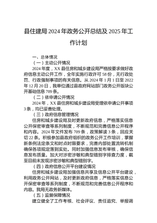 县住建局2024年政务公开总结及2025年工作计划