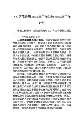 XX区民政局2024年工作总结2025年工作计划