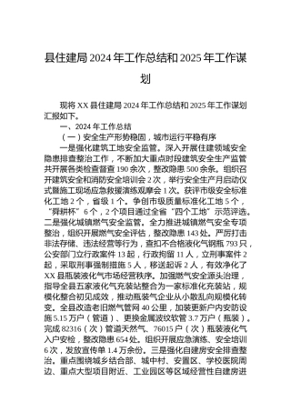 县住建局2024年工作总结和2025年工作谋划