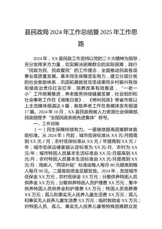县民政局2024年工作总结暨2025年工作思路