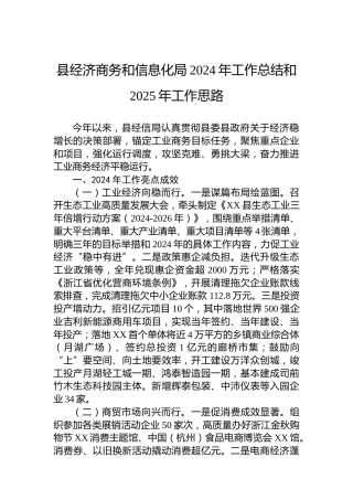 县经济商务和信息化局2024年工作总结和2025年工作思路