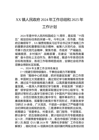 XX镇人民政府2024年工作总结和2025年工作计划