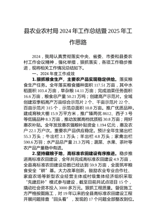 县农业农村局2024年工作总结暨2025年工作思路