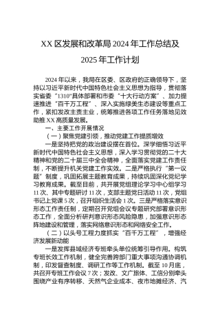 XX区发展和改革局2024年工作总结及2025年工作计划