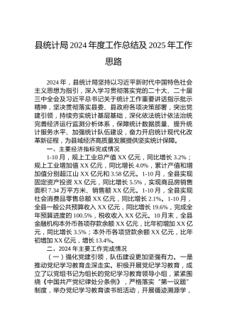 县统计局2024年度工作总结及2025年工作思路